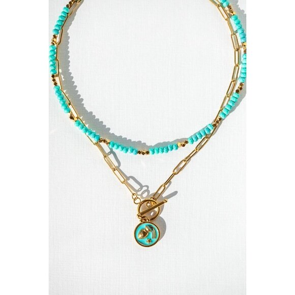 Zodiac Pendant Necklace Waterproof Gold Toggle Clasp Turquoise pendant Necklace - Picture 15 of 16